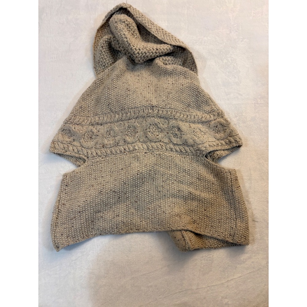 Anthropologie Far Away From Close Hooded Cable Knit Capelet Oatmeal Beige Medium - Picture 6 of 6